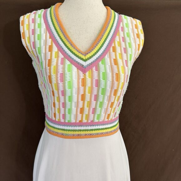 Vintage 60s 70’s Handmade Retro Maxi Dress Empire Waist XS Rainbow - Picture 2 of 7